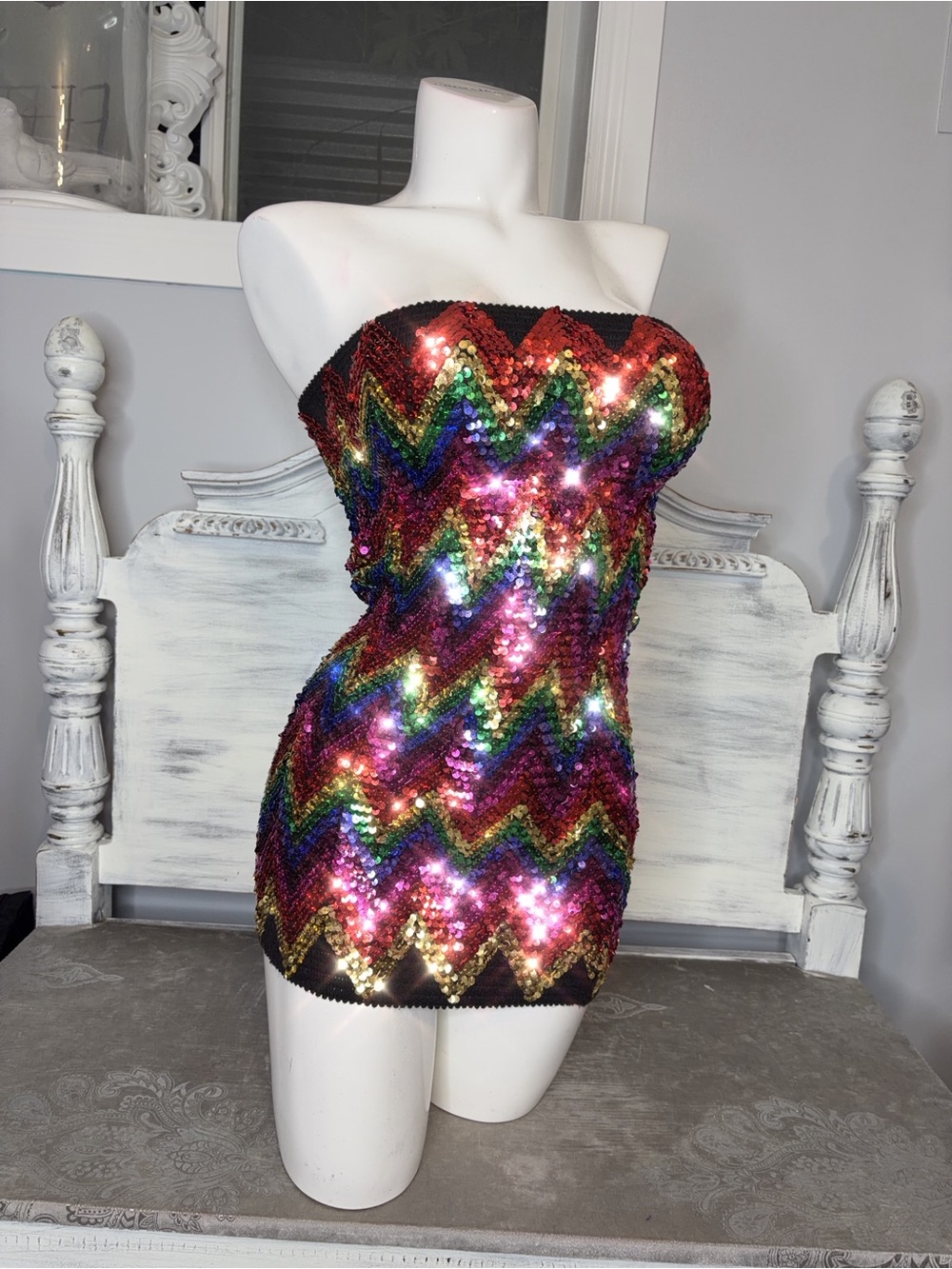 Parisian Collection Rainbow over black tube dress- S/M